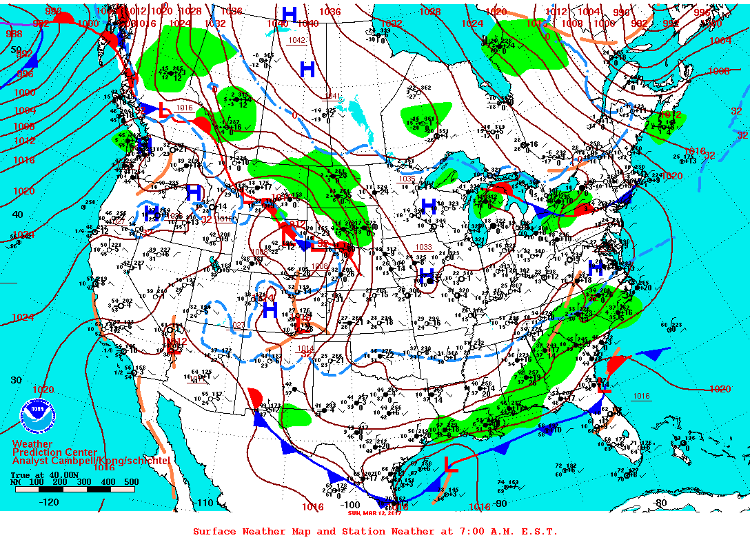 Daily 7:00 AM E.S.T. Surface Map and Station Weather