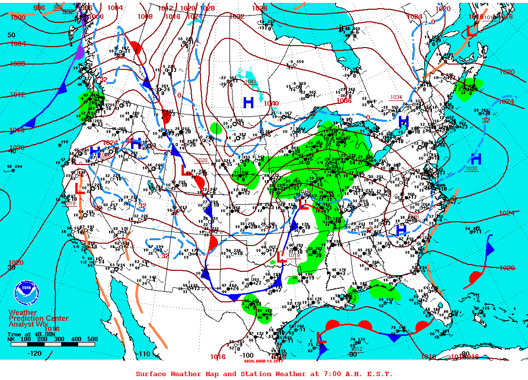 Daily 7:00 AM E.S.T. Surface Map and Station Weather