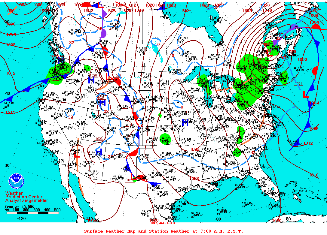 Daily 7:00 AM E.S.T. Surface Map and Station Weather