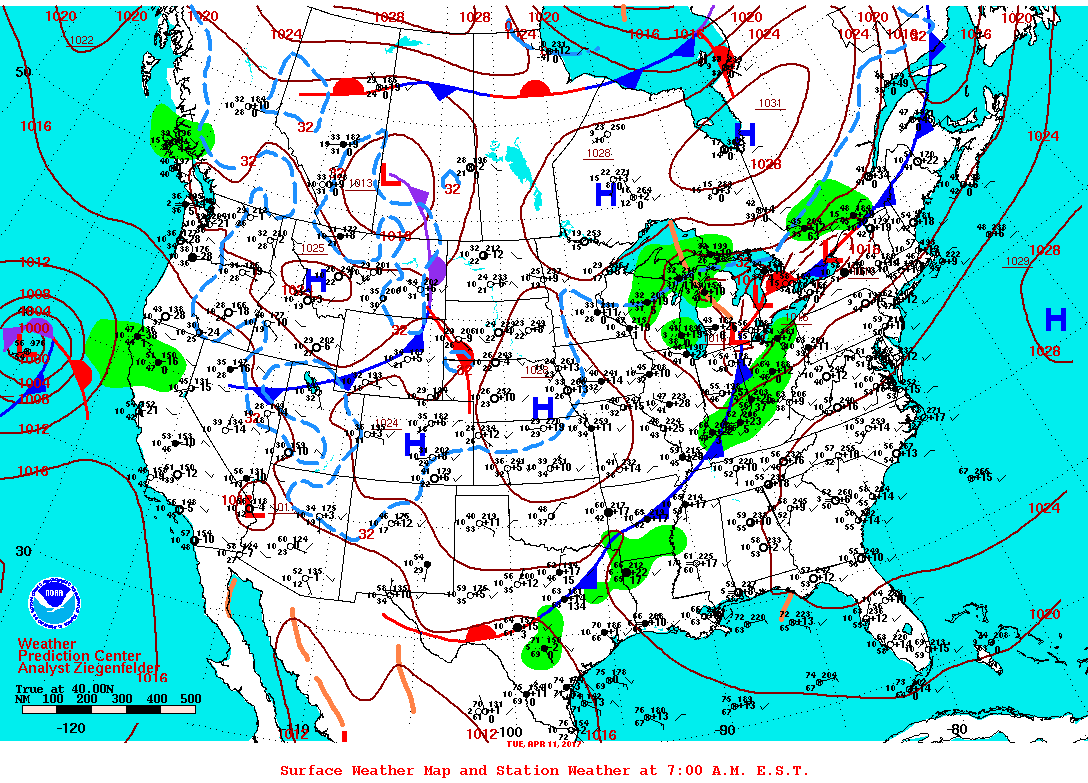 Daily 7:00 AM E.S.T. Surface Map and Station Weather