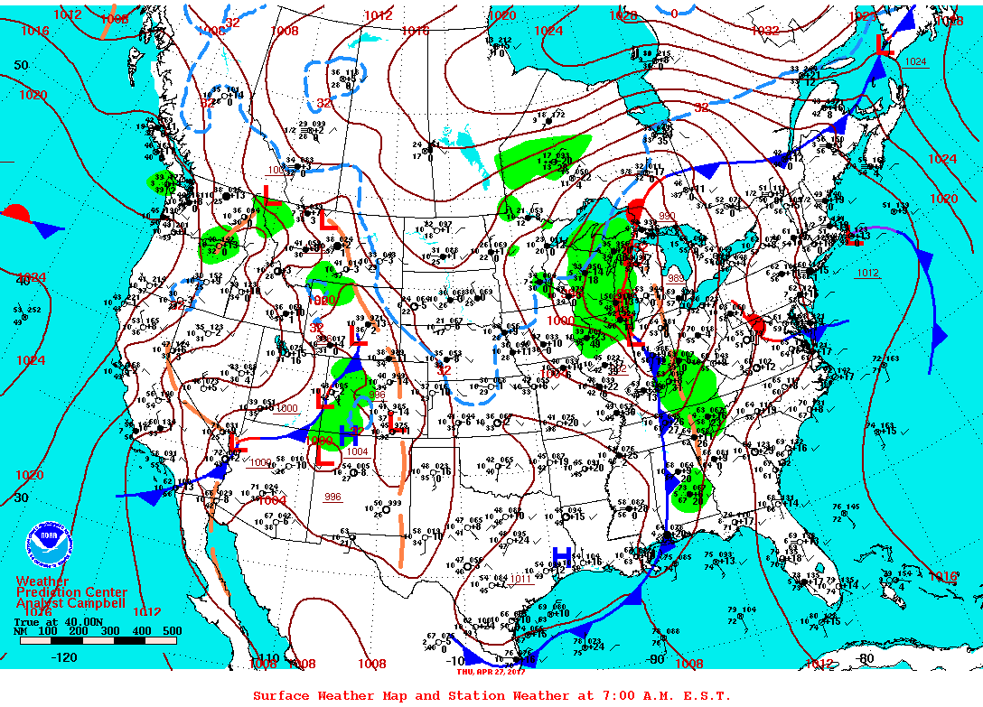 Daily 7:00 AM E.S.T. Surface Map and Station Weather