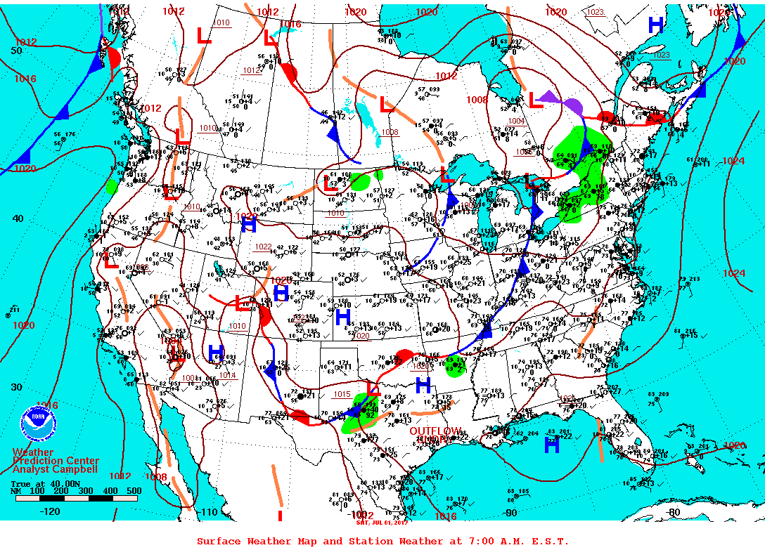 Daily 7:00 AM E.S.T. Surface Map and Station Weather