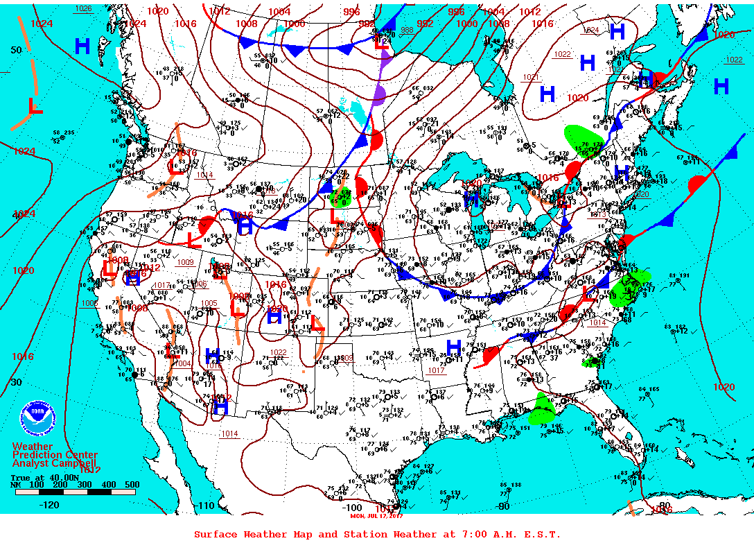 Daily 7:00 AM E.S.T. Surface Map and Station Weather
