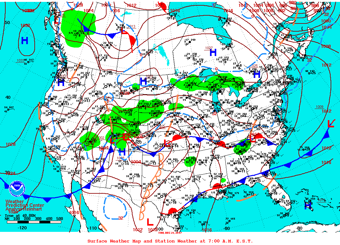 Daily 7:00 AM E.S.T. Surface Map and Station Weather