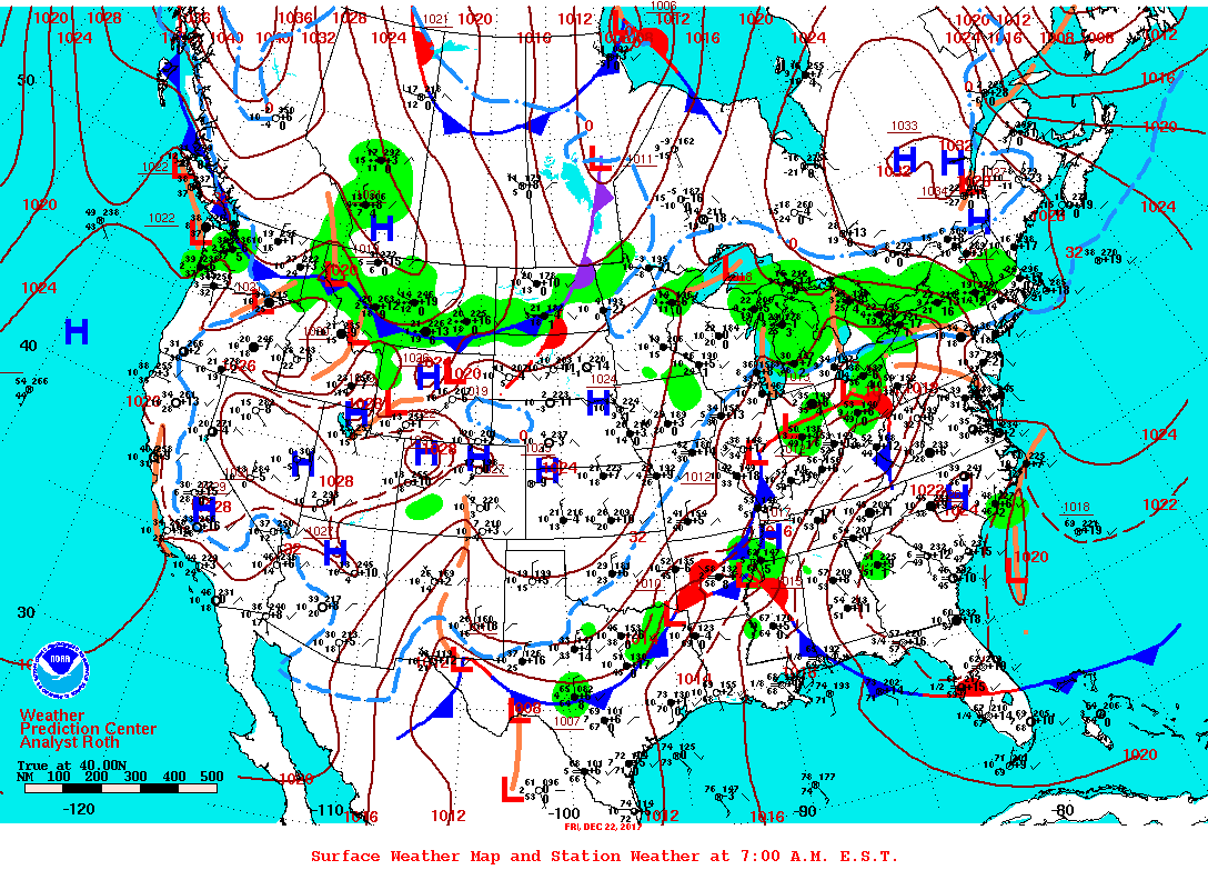 Daily 7:00 AM E.S.T. Surface Map and Station Weather