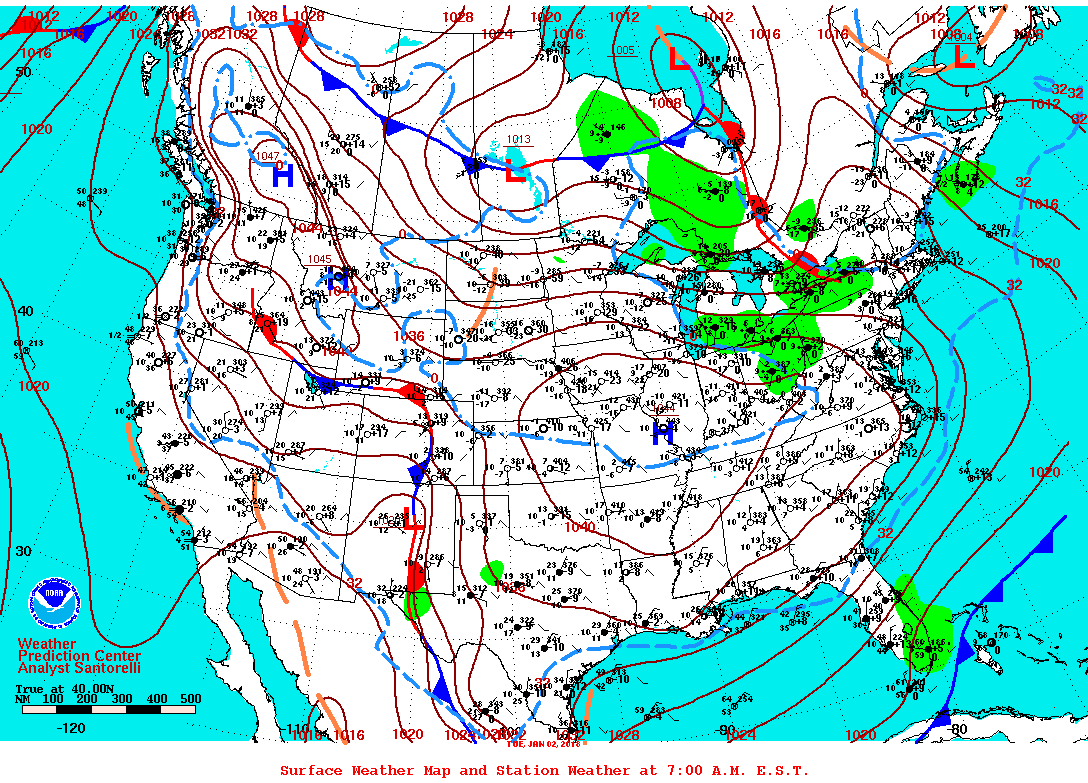 Daily 7:00 AM E.S.T. Surface Map and Station Weather