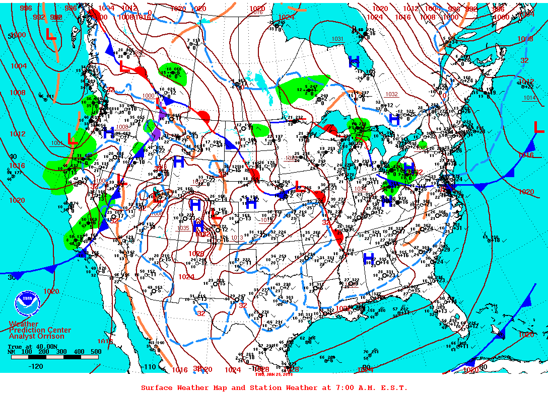 Daily 7:00 AM E.S.T. Surface Map and Station Weather