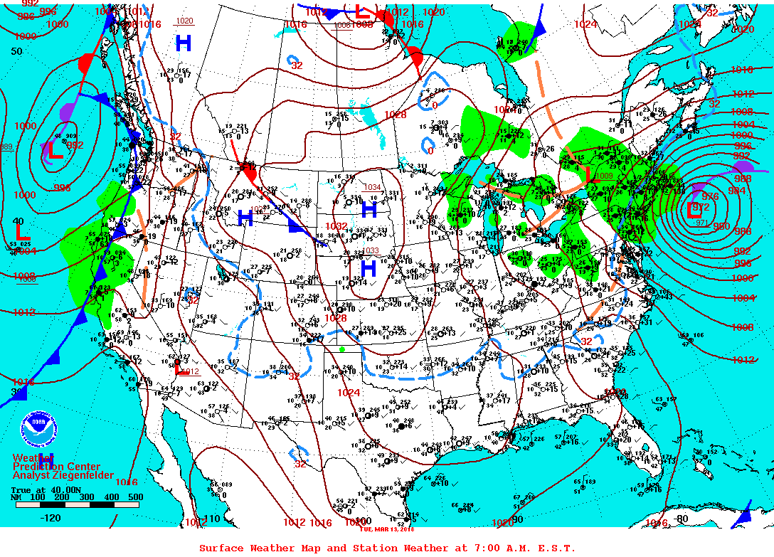 Daily 7:00 AM E.S.T. Surface Map and Station Weather