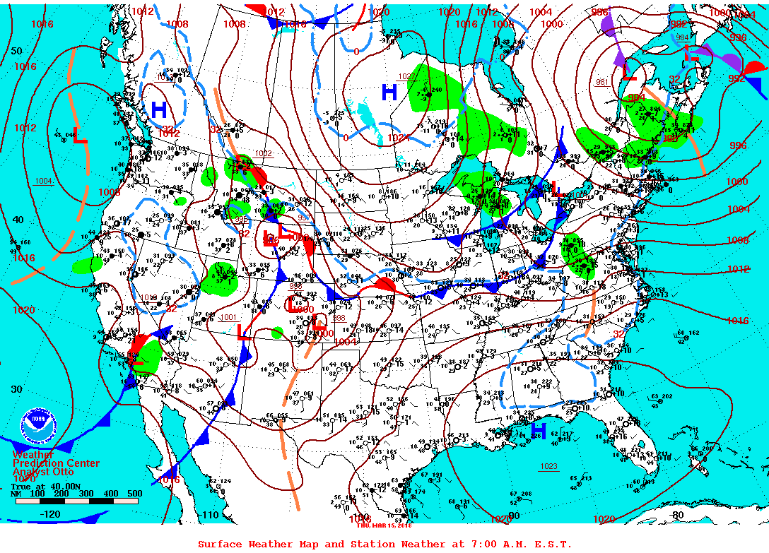 Daily 7:00 AM E.S.T. Surface Map and Station Weather