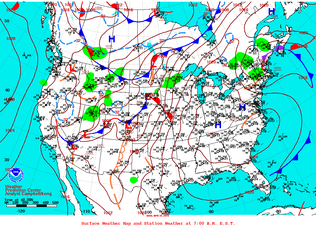 Daily 7:00 AM E.S.T. Surface Map and Station Weather