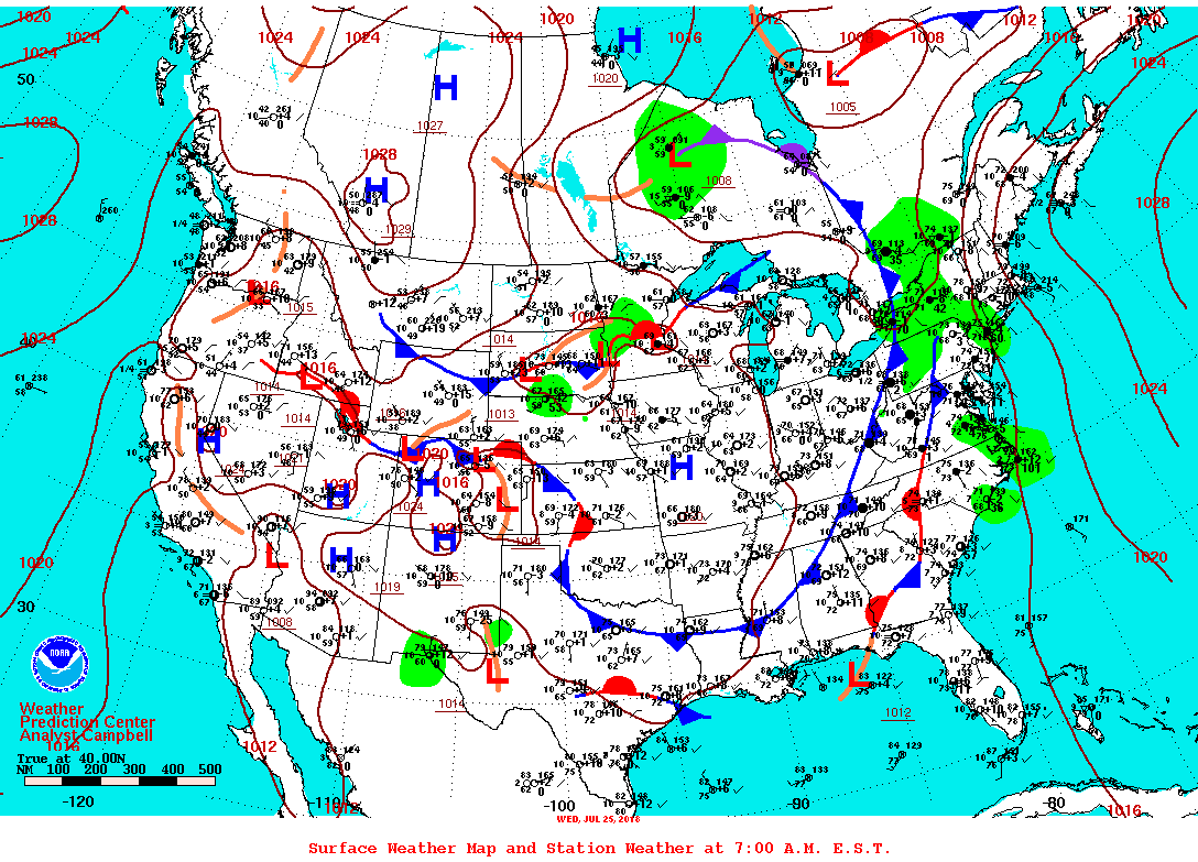 Daily 7:00 AM E.S.T. Surface Map and Station Weather