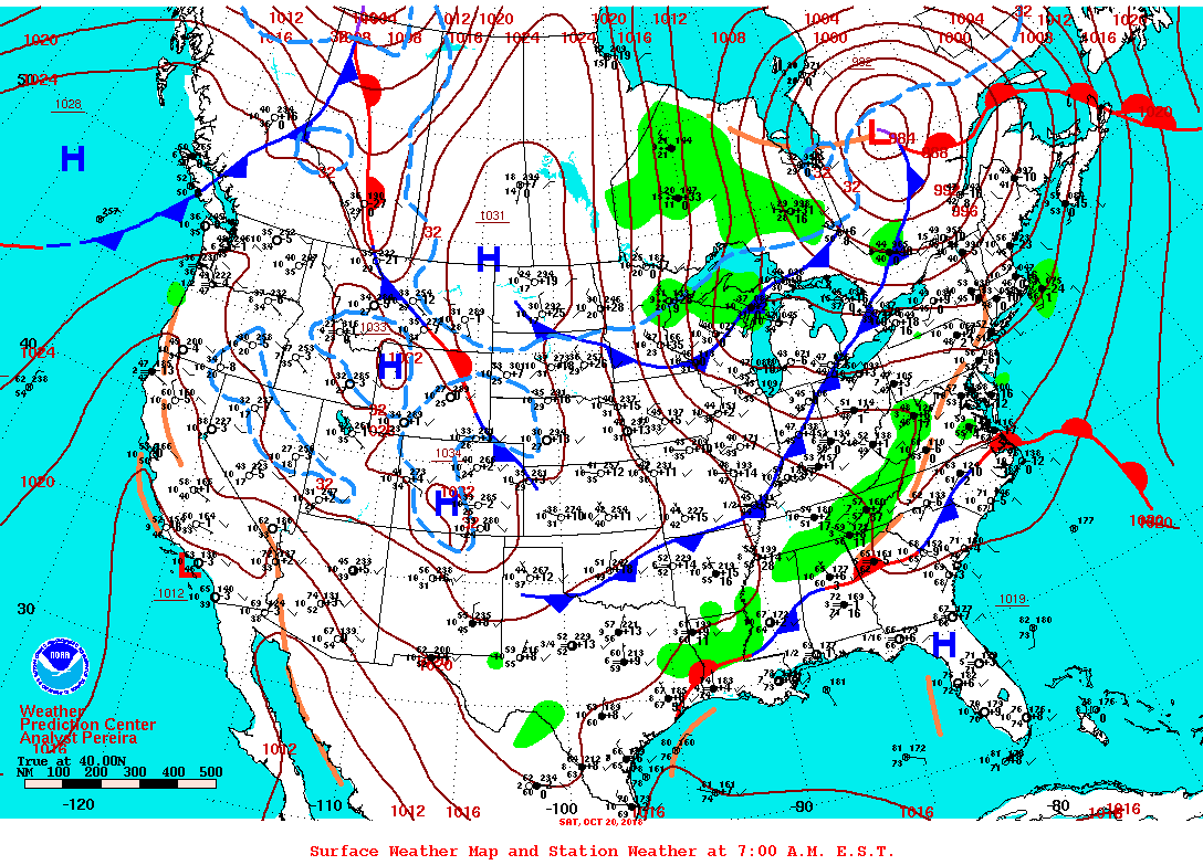 Daily 7:00 AM E.S.T. Surface Map and Station Weather