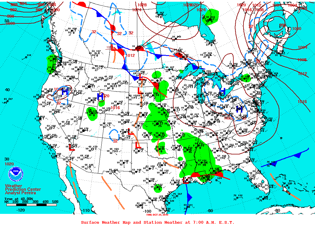 Daily 7:00 AM E.S.T. Surface Map and Station Weather