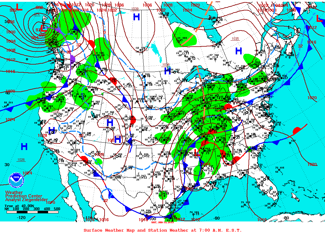 Daily 7:00 AM E.S.T. Surface Map and Station Weather