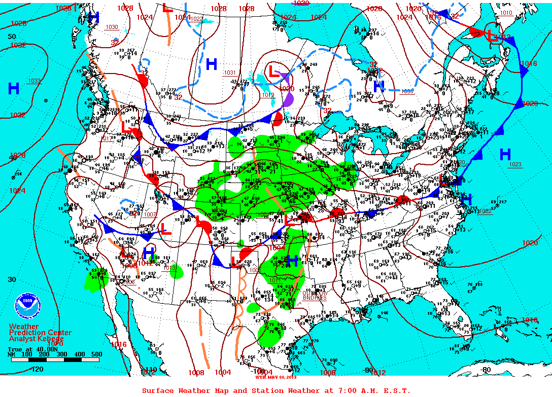 Daily 7:00 AM E.S.T. Surface Map and Station Weather