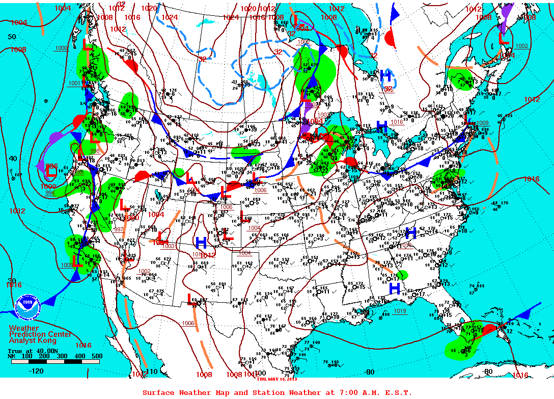 Daily 7:00 AM E.S.T. Surface Map and Station Weather