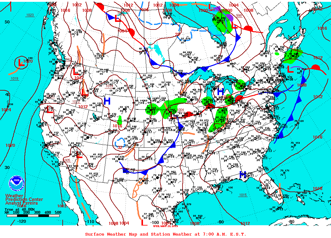 Daily 7:00 AM E.S.T. Surface Map and Station Weather