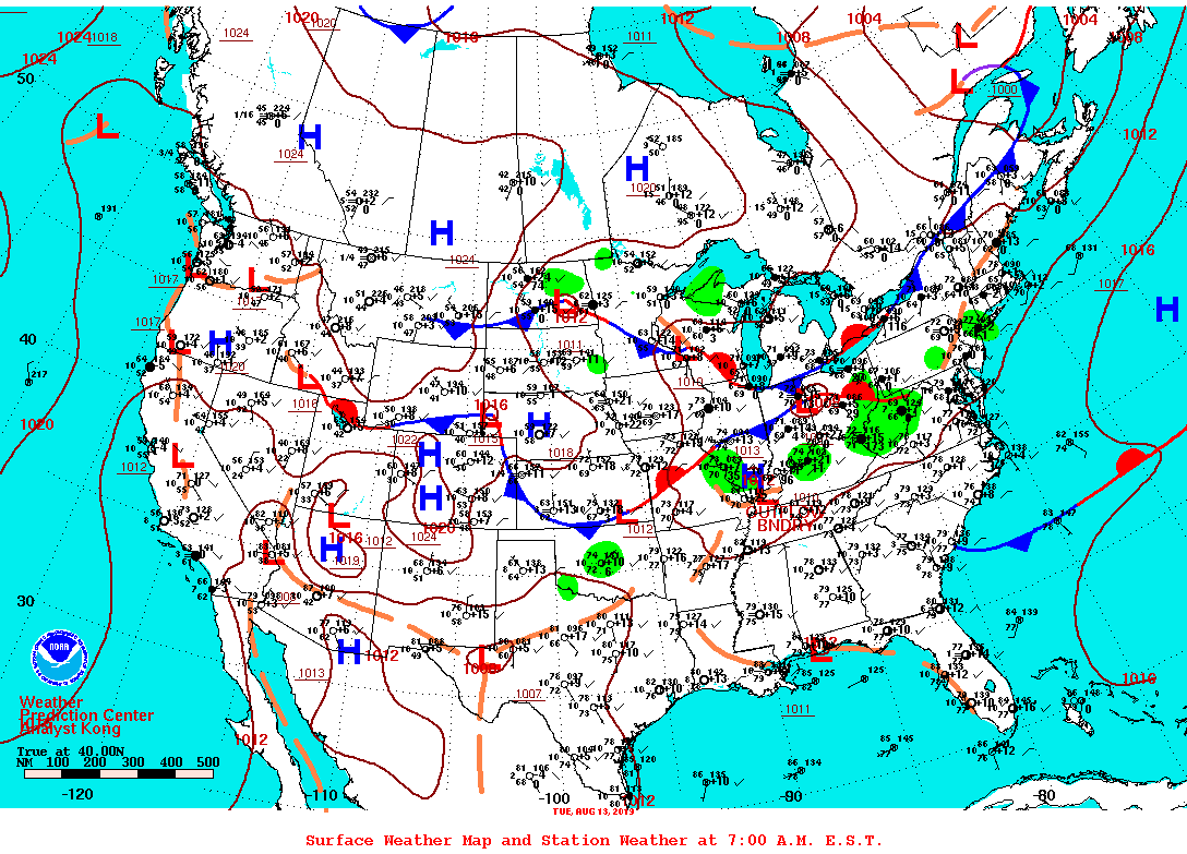 Daily 7:00 AM E.S.T. Surface Map and Station Weather