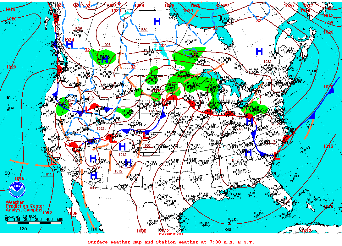 Daily 7:00 AM E.S.T. Surface Map and Station Weather