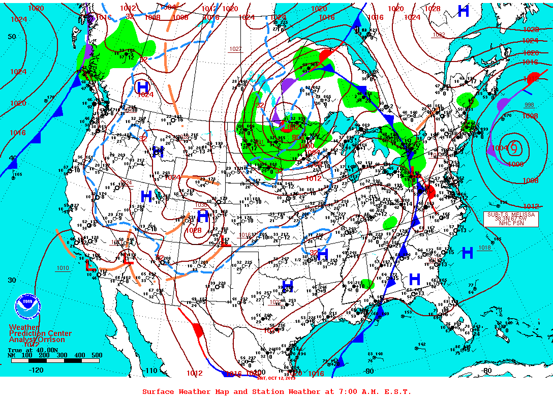 Daily 7:00 AM E.S.T. Surface Map and Station Weather