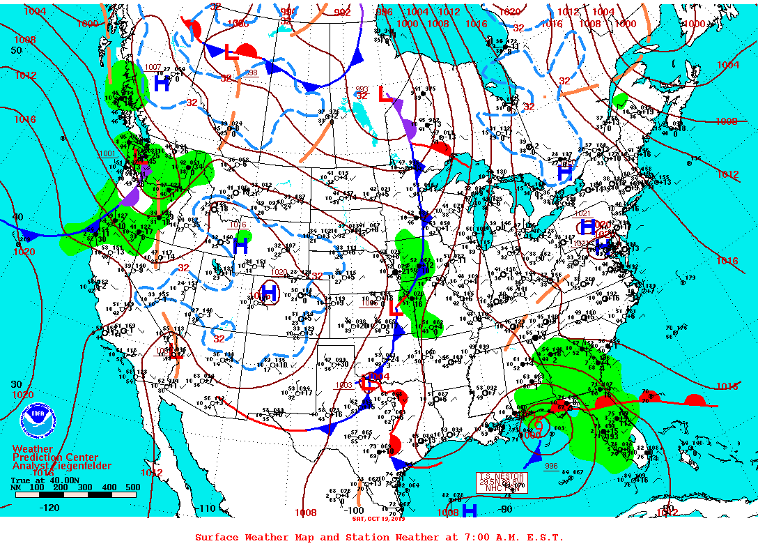 Daily 7:00 AM E.S.T. Surface Map and Station Weather