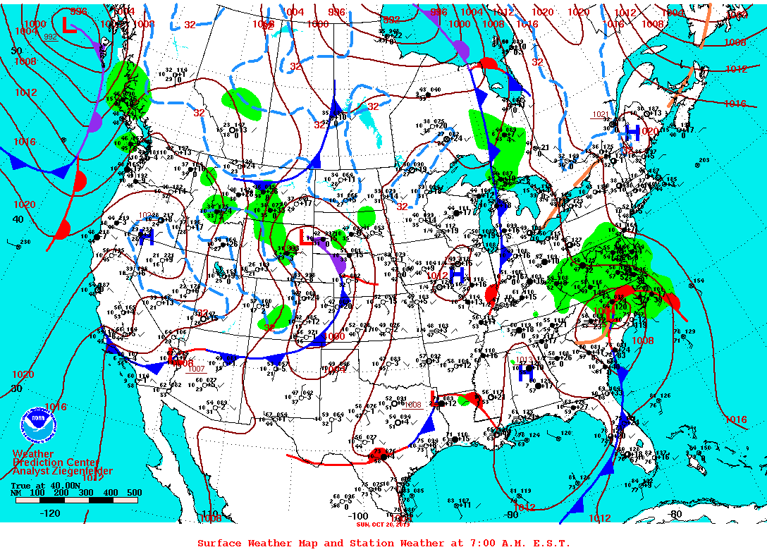 Daily 7:00 AM E.S.T. Surface Map and Station Weather