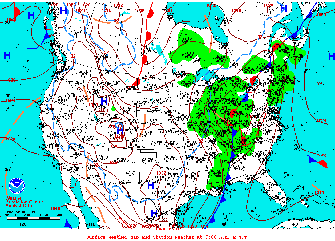 Daily 7:00 AM E.S.T. Surface Map and Station Weather