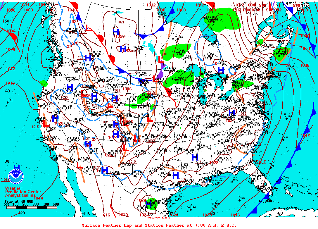 Daily 7:00 AM E.S.T. Surface Map and Station Weather