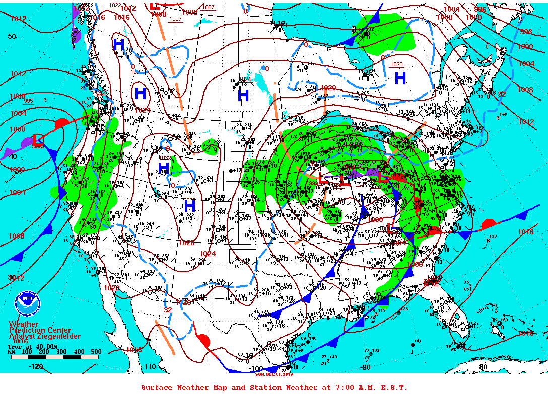 Daily 7:00 AM E.S.T. Surface Map and Station Weather