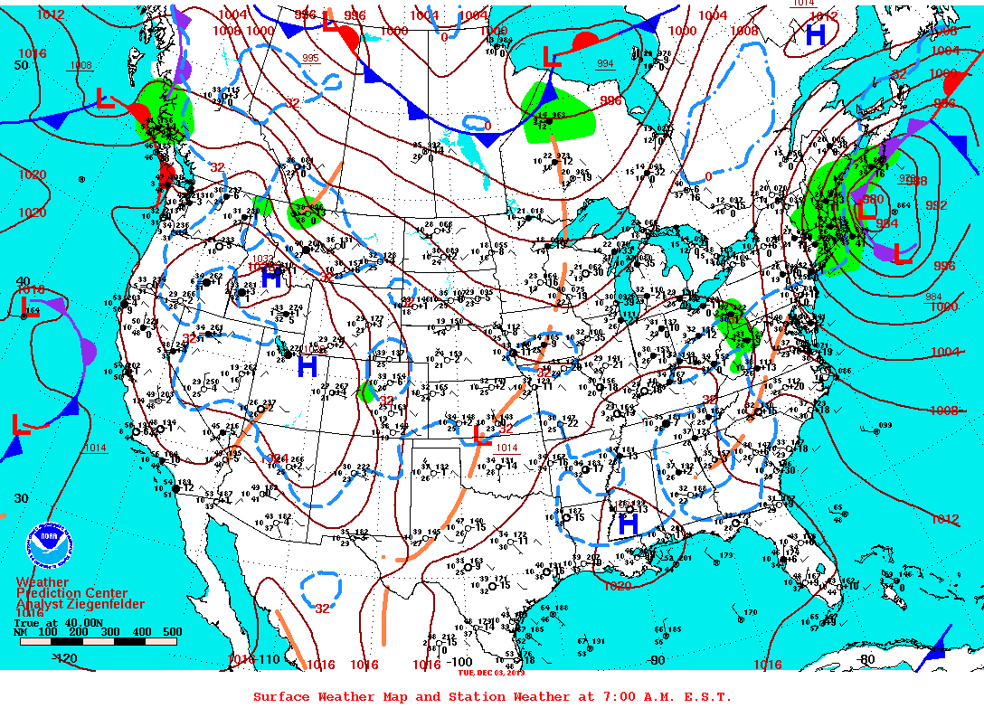 Daily 7:00 AM E.S.T. Surface Map and Station Weather