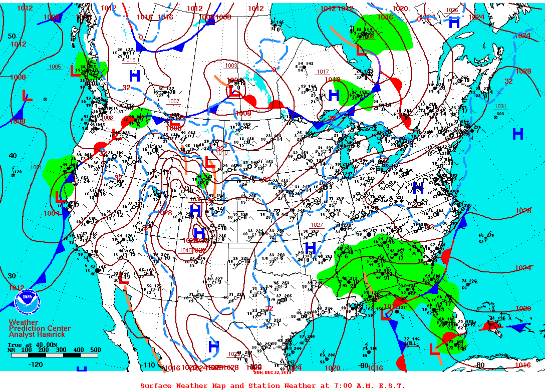 Daily 7:00 AM E.S.T. Surface Map and Station Weather