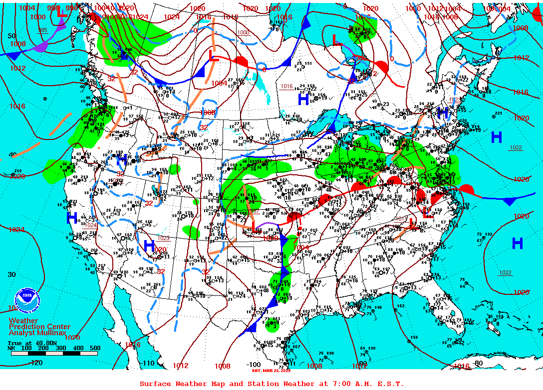 Daily 7:00 AM E.S.T. Surface Map and Station Weather