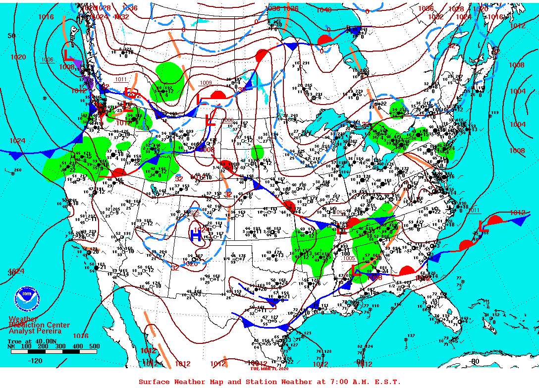 Daily 7:00 AM E.S.T. Surface Map and Station Weather