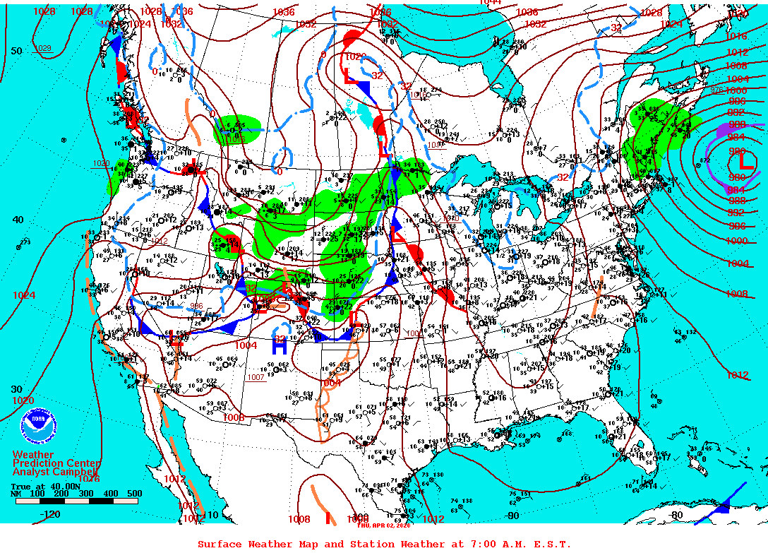 Daily 7:00 AM E.S.T. Surface Map and Station Weather