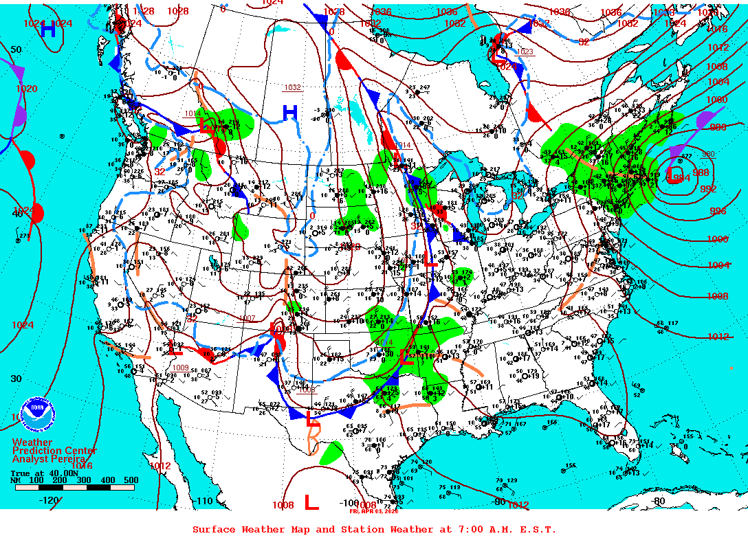 Daily 7:00 AM E.S.T. Surface Map and Station Weather