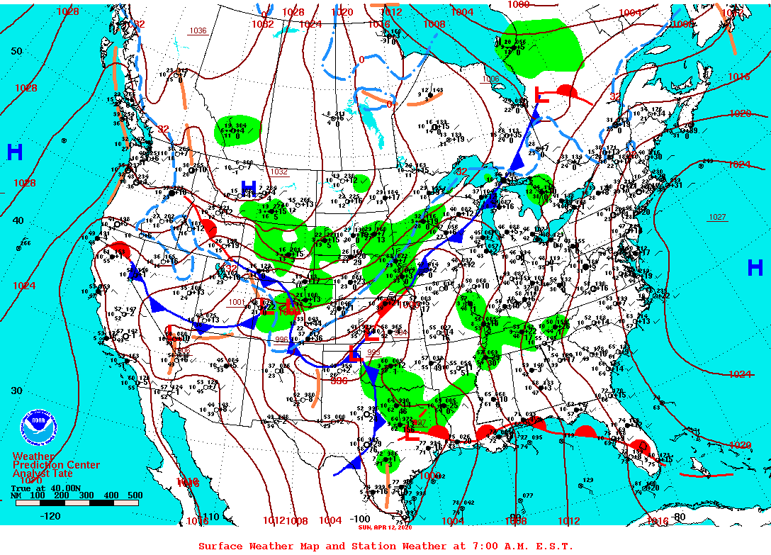 Daily 7:00 AM E.S.T. Surface Map and Station Weather