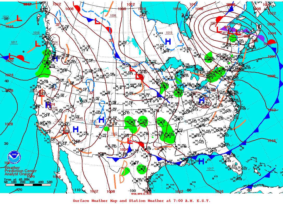 Daily 7:00 AM E.S.T. Surface Map and Station Weather