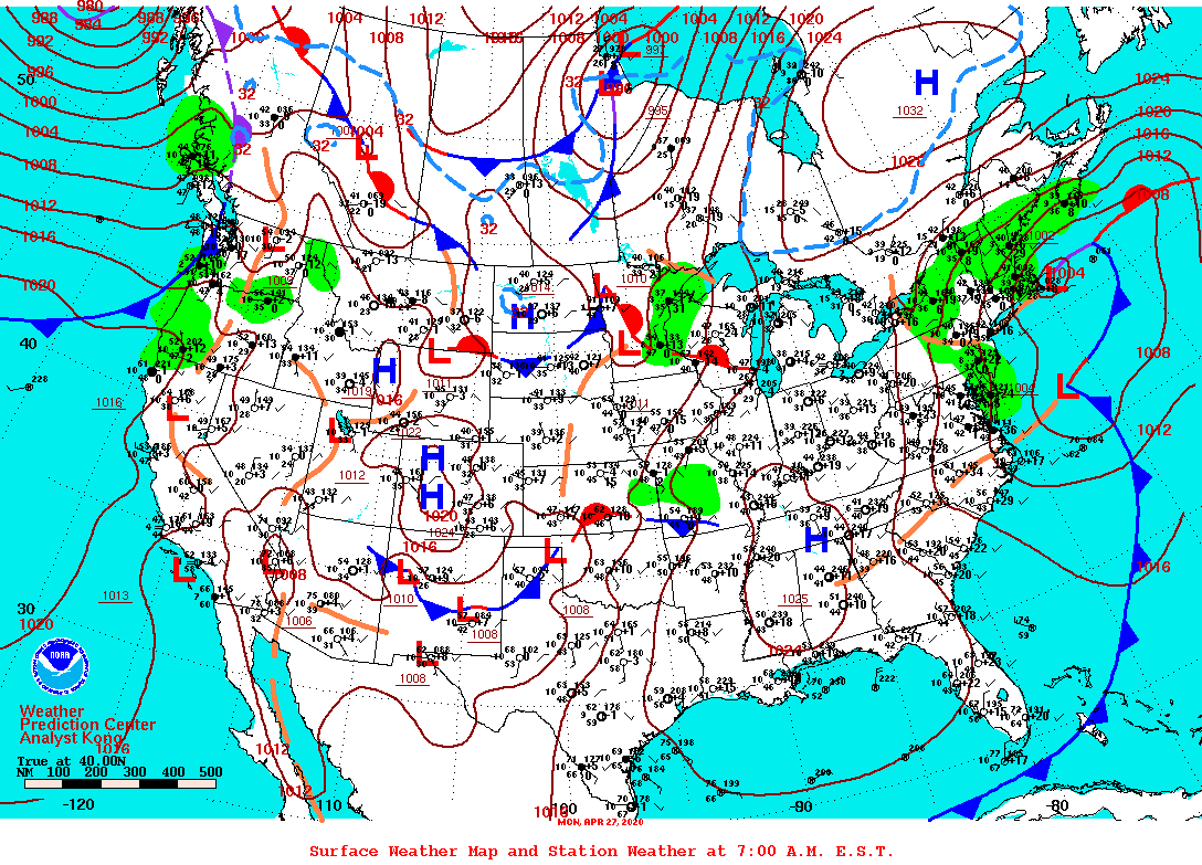 Daily 7:00 AM E.S.T. Surface Map and Station Weather