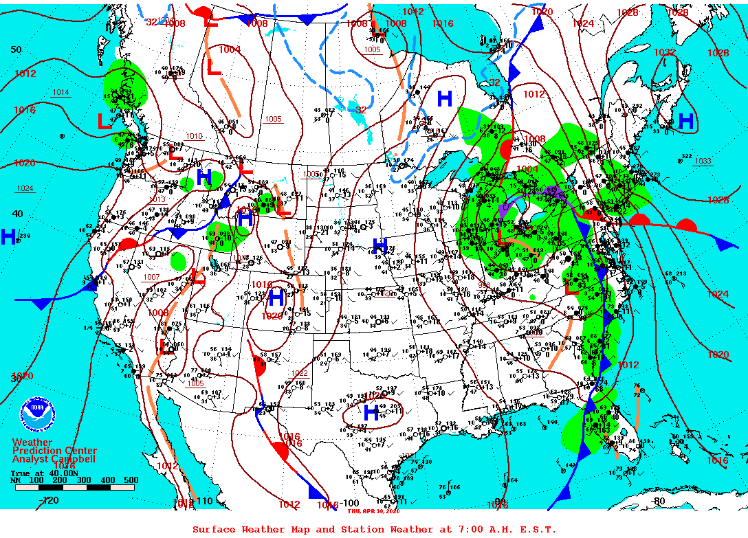 Daily 7:00 AM E.S.T. Surface Map and Station Weather