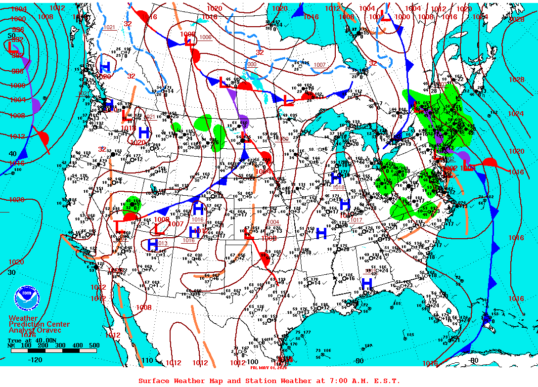 Daily 7:00 AM E.S.T. Surface Map and Station Weather