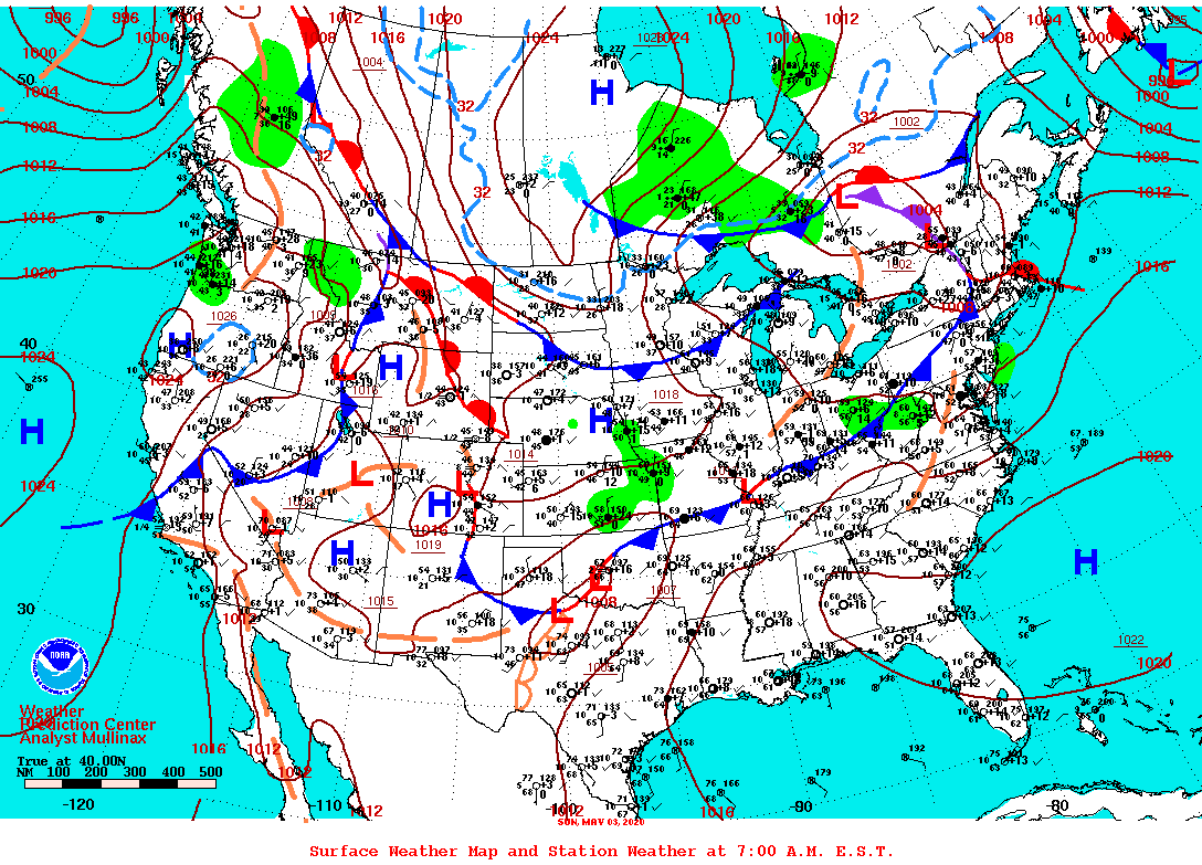 Daily 7:00 AM E.S.T. Surface Map and Station Weather