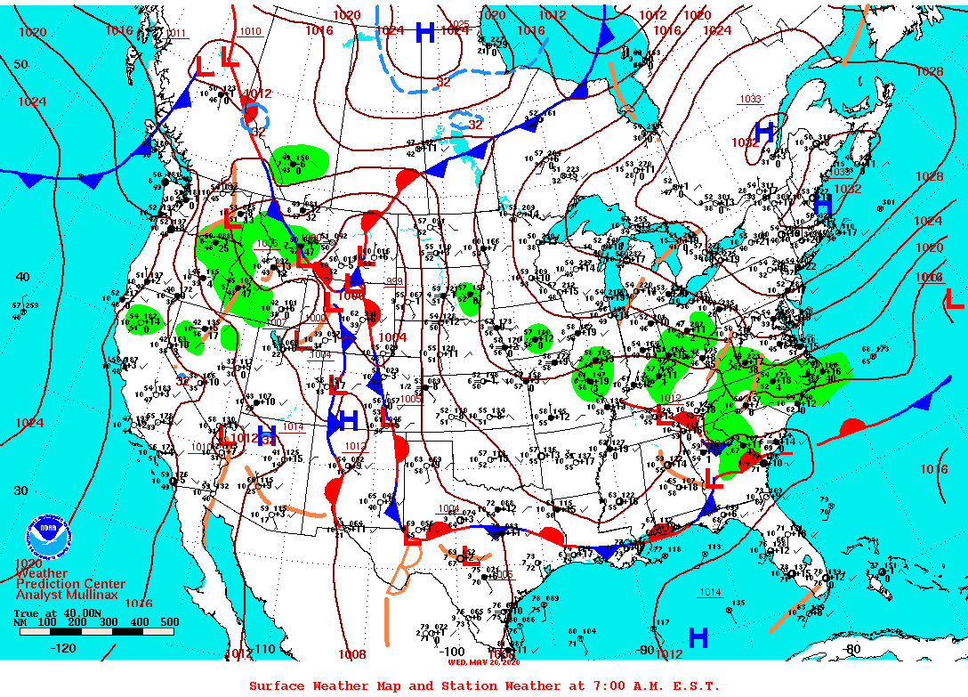 Daily 7:00 AM E.S.T. Surface Map and Station Weather