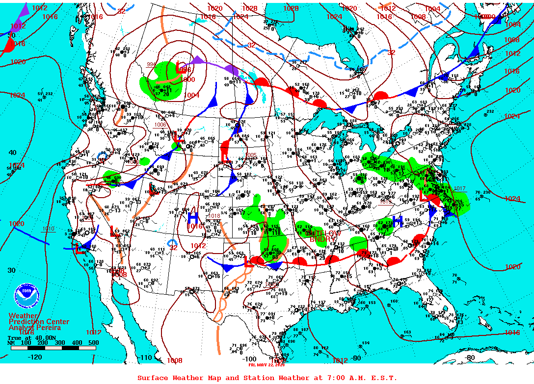 Daily 7:00 AM E.S.T. Surface Map and Station Weather