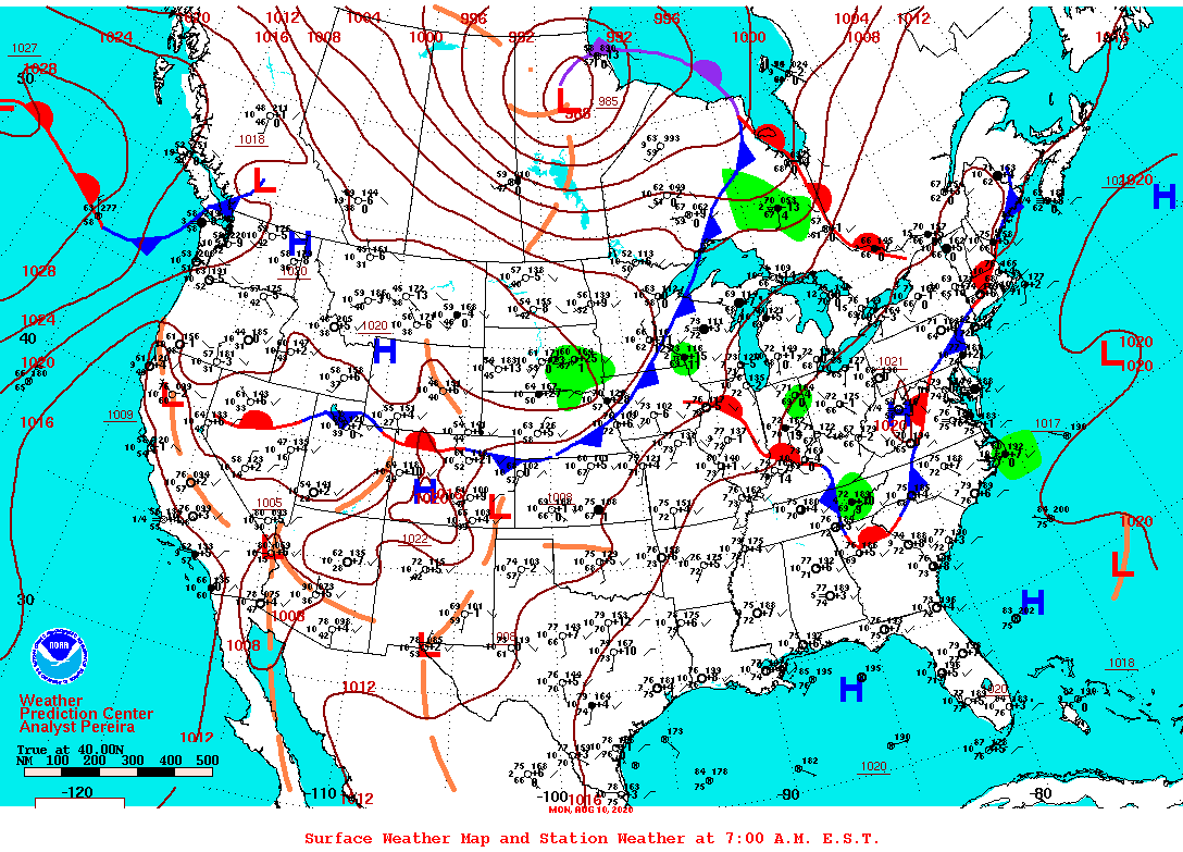 Daily 7:00 AM E.S.T. Surface Map and Station Weather