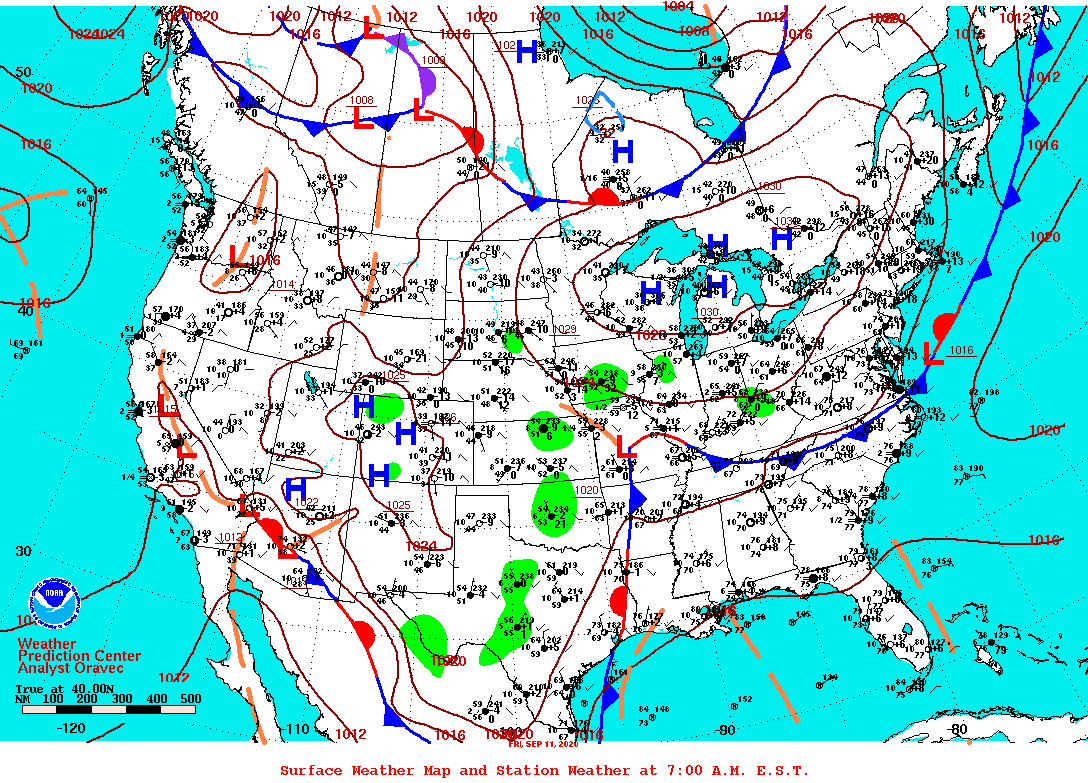 Daily 7:00 AM E.S.T. Surface Map and Station Weather