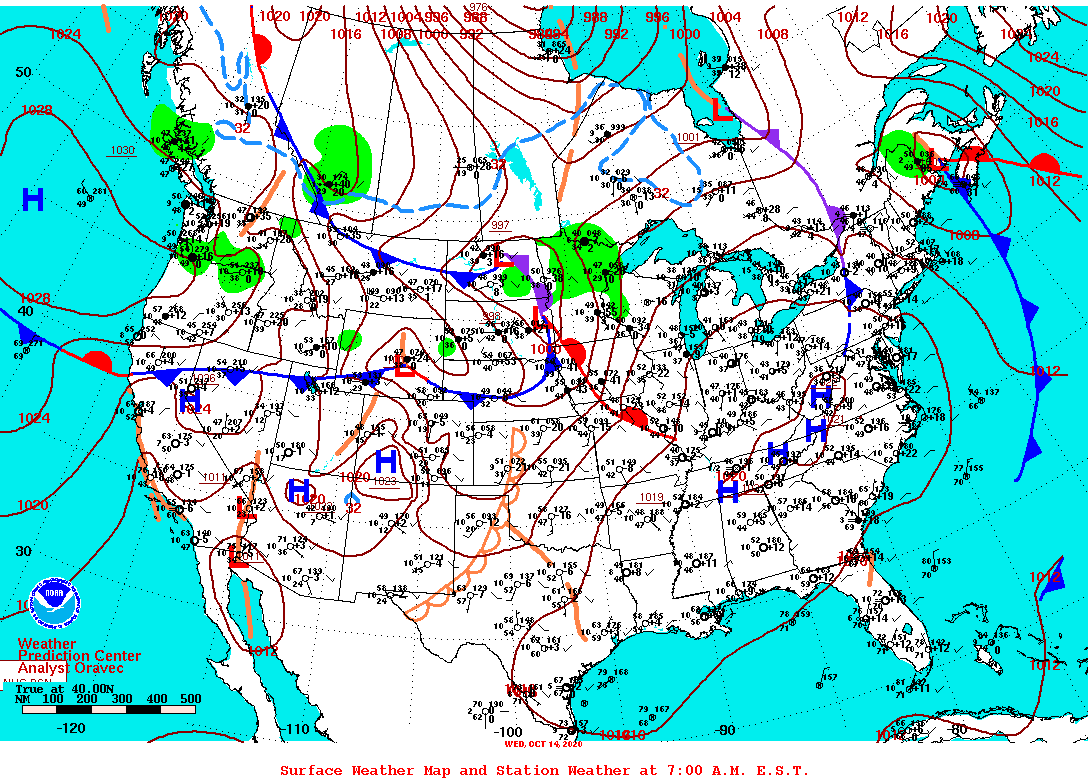 Daily 7:00 AM E.S.T. Surface Map and Station Weather