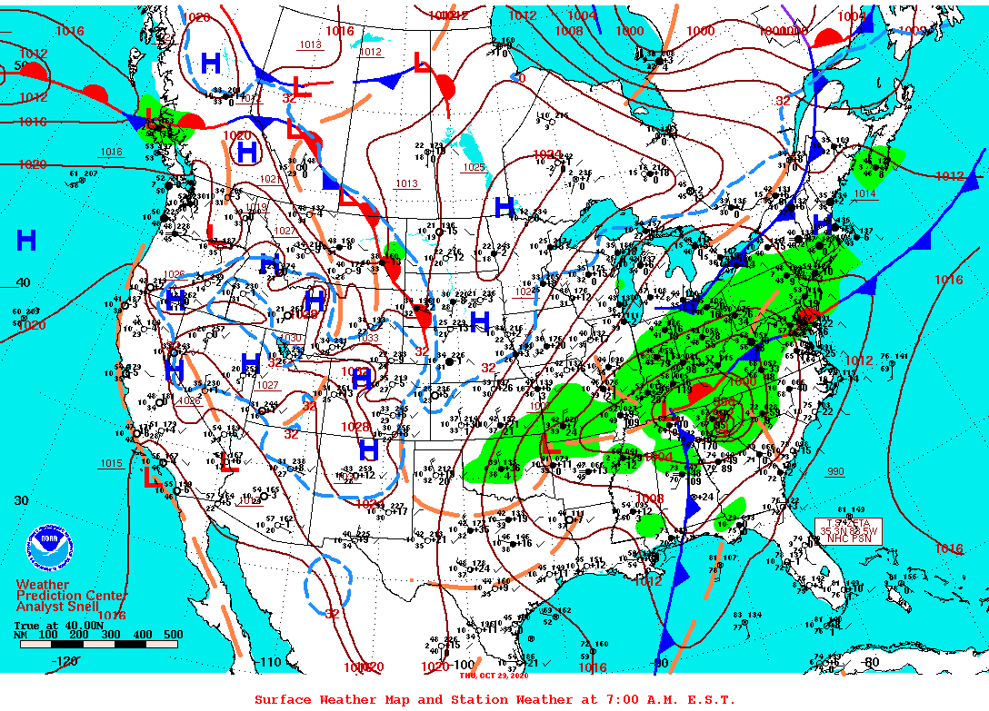 Daily 7:00 AM E.S.T. Surface Map and Station Weather