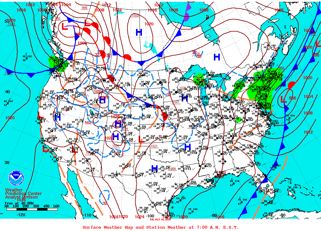 Daily 7:00 AM E.S.T. Surface Map and Station Weather