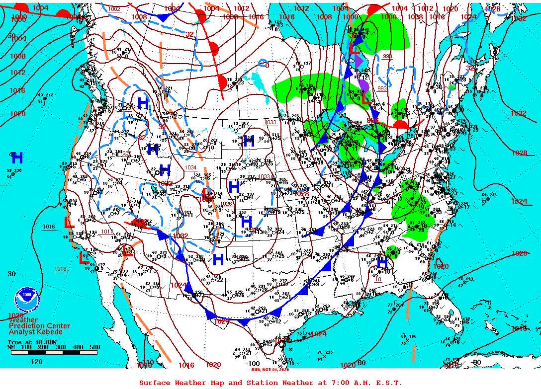 Daily 7:00 AM E.S.T. Surface Map and Station Weather