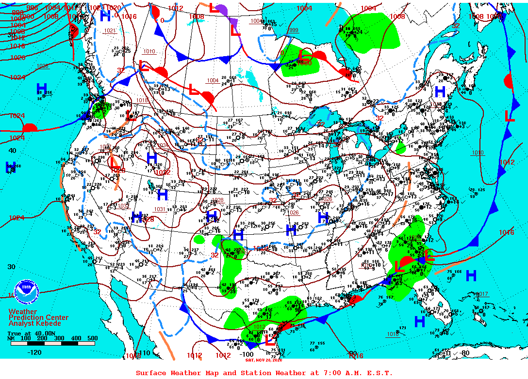 Daily 7:00 AM E.S.T. Surface Map and Station Weather